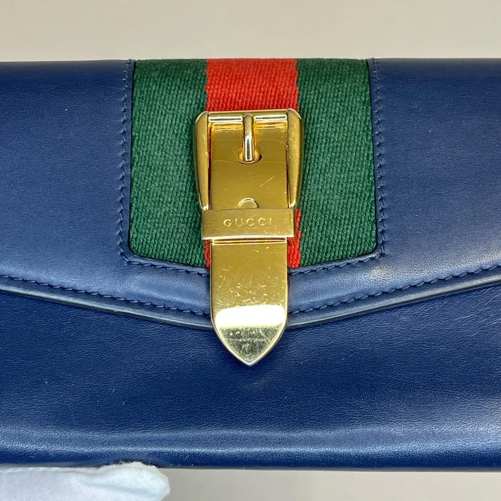 Gucci Sylvie‎ Continental Wallet in blue calfskin leather. - Picture 11 of 14